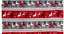 New Winter Reindeer Throw Blanket 50&quot; X 60&quot; Red Gray Snowflake Lodge Decor - £15.78 GBP