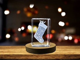 LED Base included | Elegant Christmas Stocking | 3D Engraved Crystal Decoration - £31.45 GBP+