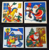 Christmas Santa Claus 4 Ceramic Trivets Vintage Carolers Elf Snowman Tree - £11.67 GBP