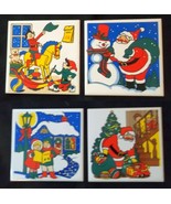 Christmas Santa Claus 4 Ceramic Trivets Vintage Carolers Elf Snowman Tree - $14.84