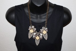 Statement Chunky Lucite Crystal Necklace Art Deco Gold Tone Feather Pine... - $15.00