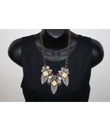 Statement Chunky Lucite Crystal Necklace Art Deco Gold Tone Feather Pine... - €12,98 EUR