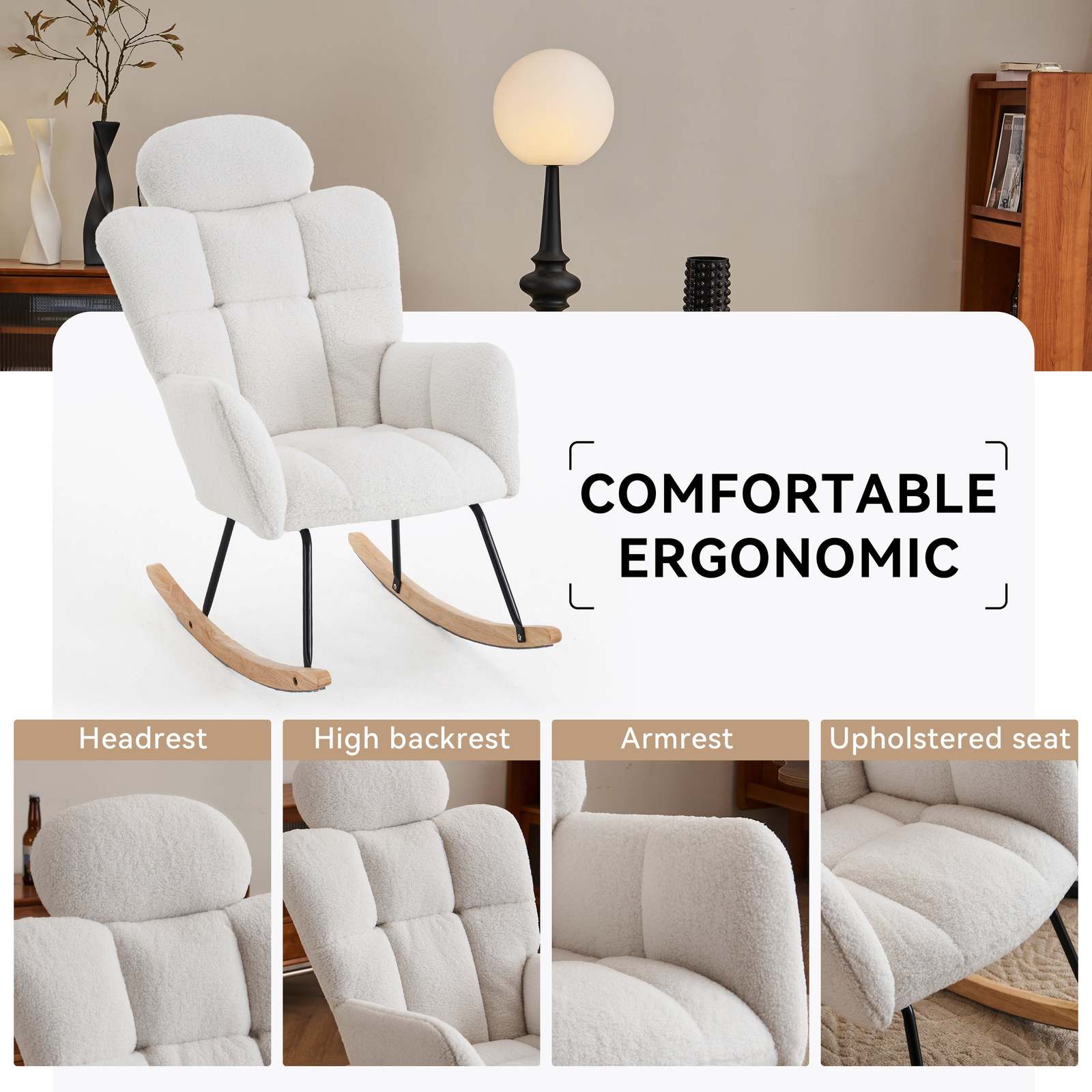 Teddy Fabric Rocking Glider Chair - Ivory Item image 5
