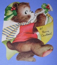 Vintage Christmas Greeting Card 1940&#39;S Bear Bugle Scrapbooking - £11.72 GBP