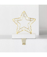 Lit Outlined Wire Star Xmas Stocking Holder Gold Battery Operated Wonder... - $13.37