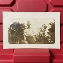 Man Standing Outside 5 3/8 x 3 3/8 Postcard Photograph Pre Owned Vintage 1940s - £6.85 GBP