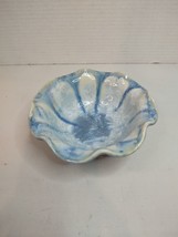 Edgecomb Pottery Crystalline Glaze Bowl Blue Ruffled Edge Maine 6&quot; Wide ... - £22.76 GBP