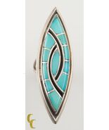 Silver Turquoise and Onyx Lapidary Inlay Ring Size 5.25 Gorgeous Craft - €180,98 EUR