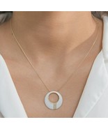 Pave Round Diamonds 14K Solid Gold Round Pendant White Enamel Bridal Nec... - $1,355.37 CAD