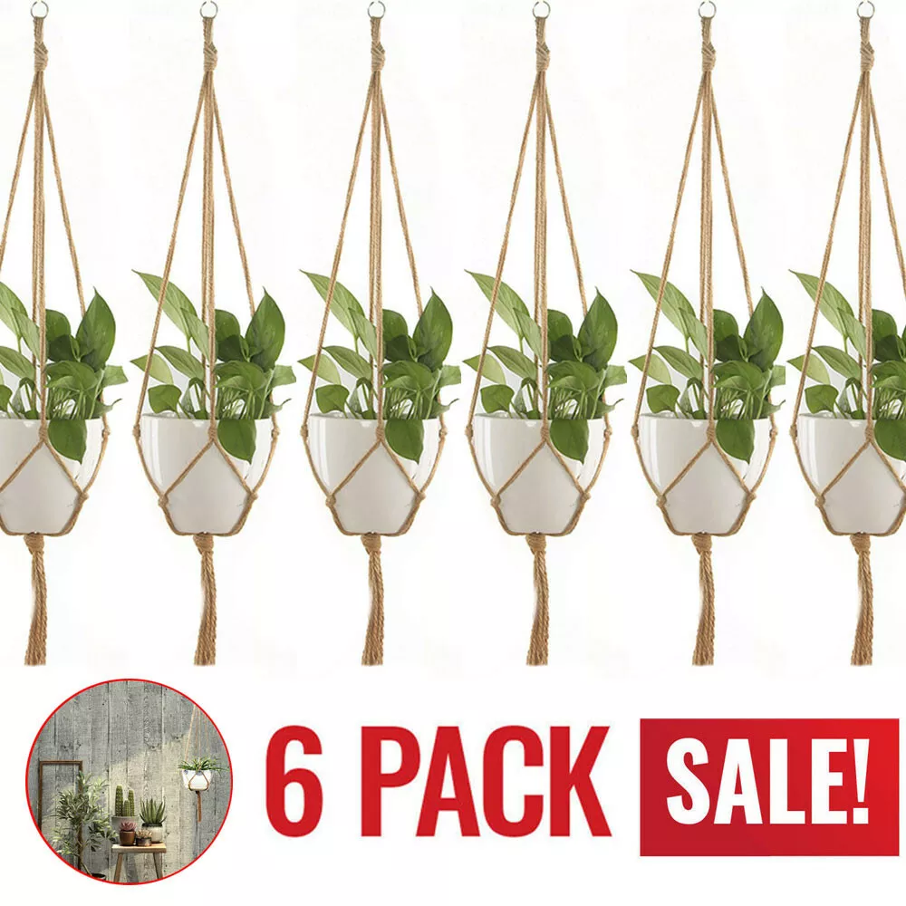 6PC Macrame Plant Hanger Vintage Rope Basket Outdoor Pot Holder Flower G... - €30,39 EUR