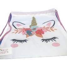 Doctor Unicorn Floral Drawstring Backpack 12in x 15in White and Pink - £7.91 GBP