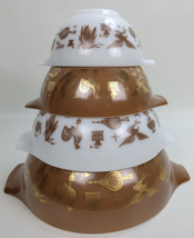 Vintage Pyrex Early American Cinderella 4pc Brown White Nesting Mixing B... - £50.31 GBP