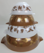 Vintage Pyrex Early American Cinderella 4pc Brown White Nesting Mixing Bowl Set - £51.42 GBP