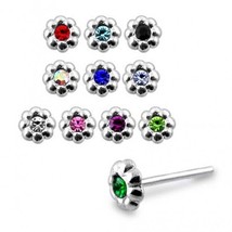 10PCs In BOX 925 Sterling Silver Flower Shape Round Cubic Zirconia Nose stud 22G - £35.58 GBP