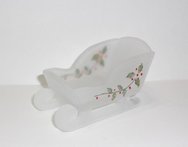 Mosser Glass Crystal Satin Holly Mini Christmas Sleigh for Reindeer Made... - £22.85 GBP