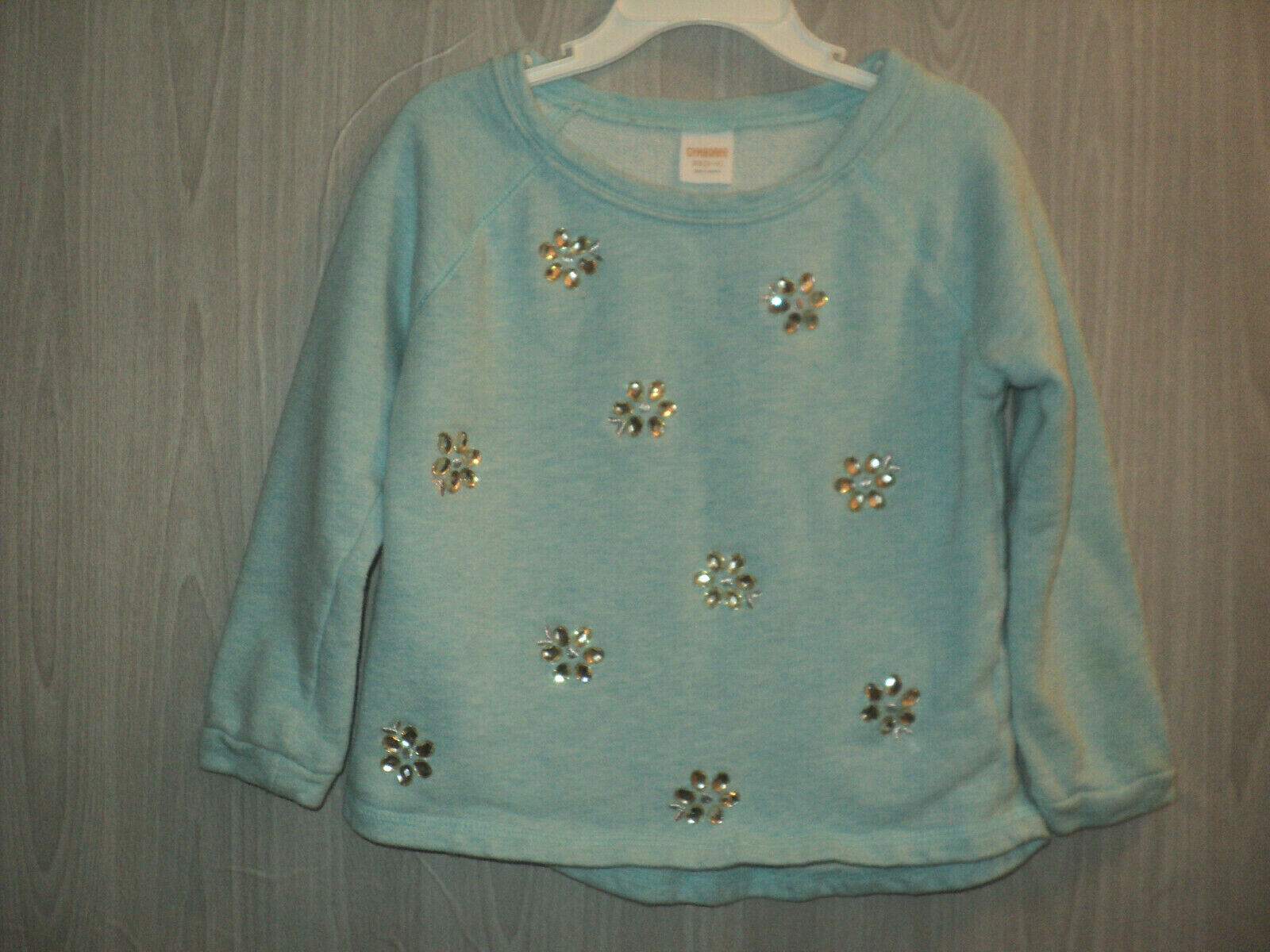 Gymboree Girl's XS (3-4) Sweatshirt Rhinestone Flowers Light Aqua Blue - £9.58 GBP