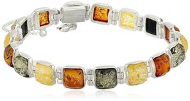 New Sterling Silver 925 Multi Color 8mm Amber Gemstone Link Tennis Bracelet 7&quot; - £49.85 GBP