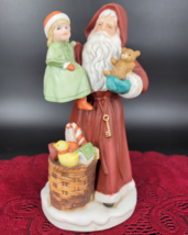 Christmas Decor Homco Santa With Girl Figurine 8&quot; Porcelain  5118 Vintage - £12.50 GBP