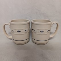 Longaberger Woven Traditions Coffee Mugs 2 Cream Blue 4&quot; Tall - £21.46 GBP