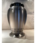 Brass Cremation Urn Pewter Palm Leaf Design Large  - $75.99