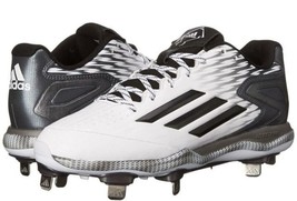 Adidas Mens PowerAlley 3 Metal Baseball Cleats Shoes White Black Grey Si... - $84.99