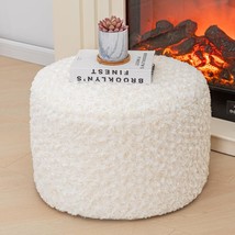 Asuprui Round Pouf Ottoman Stuffed Pouf Foot Stool Floor, Cream Pouf With Filler - £51.73 GBP