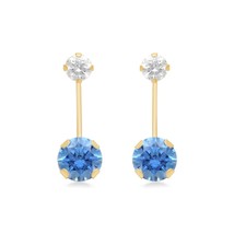 10K Yellow Gold Simulated Tanzanite And White CZ Front Back Stud Jacket Earrings - £44.12 GBP