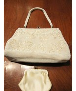 Vintage White Evening Bag with Small Pearls and Change Purse - $82.06 CAD