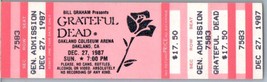 Grateful Dead Mail Away Untorn Ticket Stub Décembre 27 1987 Oakland Cali... - £64.60 GBP