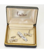 Carlton Eyeglass Cufflinks and Matching Tie Clip Silver Tone Rhinestones... - $18.61