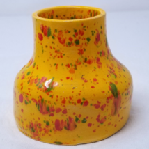 Rainbow Speckled Pen Holder Desk Accessory Handmade Yellow Ceramic 1970s... - £17.71 GBP