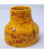 Rainbow Speckled Pen Holder Desk Accessory Handmade Yellow Ceramic 1970s... - $23.70