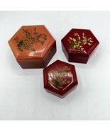 Vintage Red Oriental Floral Hexagon Nesting Jewelry Trinket Box Set of 3... - $11.26