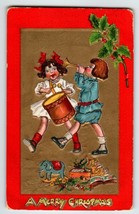 Christmas Postcard Bugle Boy Girl K Gassaway Tuck 1909 Crimson &amp; Gold Series 501 - £20.23 GBP