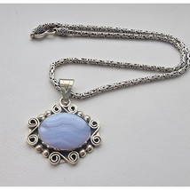 Cii Vintage Mexico 925 Sterling Silver Blue Lace Oval 26x19 Mm. Agate At - $230.37