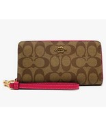 Coach Long Zip Around Wallet In Signature Canvas - Khaki/Bold Pink - €179,42 EUR