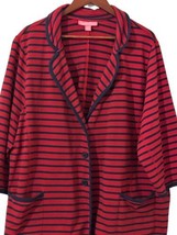 Woman Within Cardigan 1X Red and Blue Striped 3 Button 3/4 Sleeve - £11.78 GBP