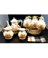24 Piece YOLIFE Pink Roses Teacups and Saucers Set, Ivory Ceramic Beauti... - £116.76 GBP