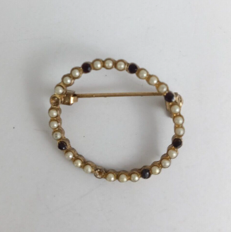 Vintage Round Jeweled Faux Pearl Lapel Hat Pin Broach - $5.45