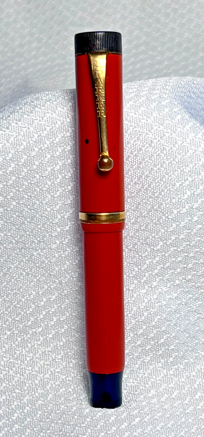 Parker Duofold Jr Fountain Pen 1920's Antique Lucky Curve Big Red Permanite - £558.21 GBP