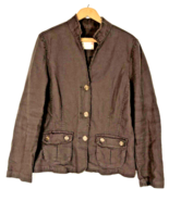 Old Navy Large Linen Blend Jacket Womens Brown Button Down Y2K Preppy Ac... - $17.90 CAD