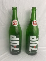 2 Vintage 7 UP 28 oz Green Glass Soda Pop Bottle Big &quot;7 UP&quot; with Red Dot After 7 - £9.79 GBP