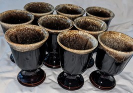 Set Of (9) Nine Vintage Pfaltzgraff Brown Drip 10 oz. Footed Goblets - £67.11 GBP