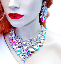 AB Large Choker, Necklace Earrings Rhinestone, Crystal Bridesmaid Necklace, Gift - £66.97 GBP