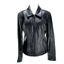 Jones New York Black Leather Tailored Jacket Womens Size L - $685.12 MXN