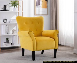 Stylish Living Room Furniture 1pc Accent Chair Yellow Fabric Button-Tufted - £305.11 GBP