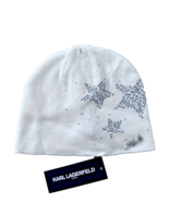 Karl Lagerfeld Paris Knit Beanie Star Rhinestone Ivory - $1,120.36 MXN