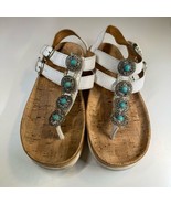 Born White T-Strap Thong Sandals Flats Silver/Turquoise Accents Women&#39;s ... - $373.93 MXN