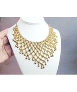 Vintage Gold Tone Repousse Mesh Chain Bib Necklace 15.25&quot; - $560.27 MXN