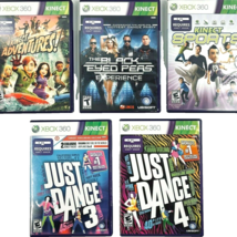 Xbox 360 Kinect Just Dance 3+4 Black Eyed Peas Sports Adventures 5 Game Bundle - £36.44 GBP